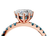 Rose gold Heart Cut Diamond Pave Band Solitaire Ring with Round with Blue Topaz side stone and Prong Setting_16