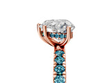 Rose gold Heart Cut Diamond Pave Band Solitaire Ring with Round with Blue Topaz side stone and Prong Setting_17