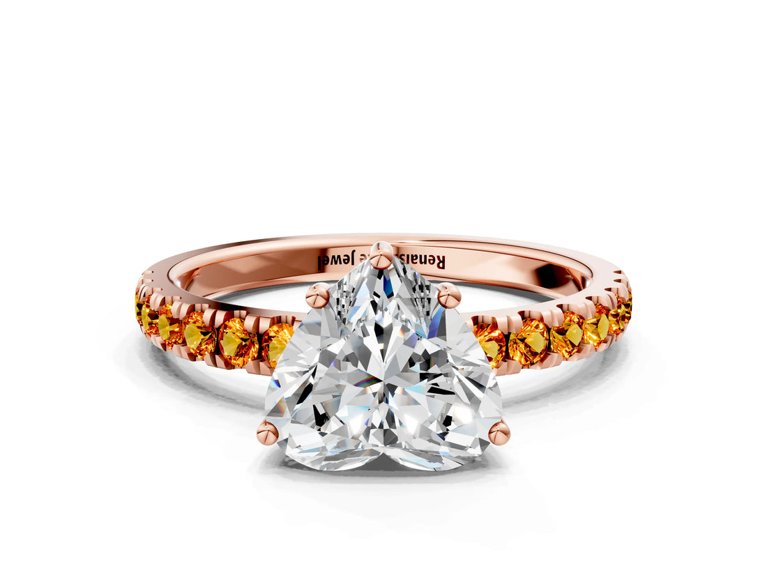Rose gold Heart Cut Diamond Pave Band Solitaire Ring with Round with Citrine side stone and Prong Setting_20