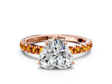 Rose gold Heart Cut Diamond Pave Band Solitaire Ring with Round with Citrine side stone and Prong Setting_20