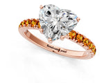 Rose gold Heart Cut Diamond Pave Band Solitaire Ring with Round with Citrine side stone and Prong Setting_21