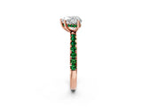 Rose gold Heart Cut Diamond Pave Band Solitaire Ring with Round with Emerald side stone and Prong Setting_2