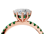 Rose gold Heart Cut Diamond Pave Band Solitaire Ring with Round with Emerald side stone and Prong Setting_4