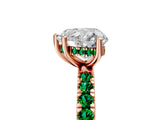 Rose gold Heart Cut Diamond Pave Band Solitaire Ring with Round with Emerald side stone and Prong Setting_5
