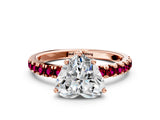 Rose gold Heart Cut Diamond Pave Band Solitaire Ring with Round with Garnet side stone and Prong Setting_12