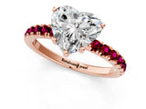 Rose gold Heart Cut Diamond Pave Band Solitaire Ring with Round with Garnet side stone and Prong Setting_13
