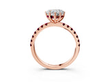 Rose gold Heart Cut Diamond Pave Band Solitaire Ring with Round with Garnet side stone and Prong Setting_15