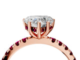 Rose gold Heart Cut Diamond Pave Band Solitaire Ring with Round with Garnet side stone and Prong Setting_16