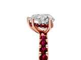 Rose gold Heart Cut Diamond Pave Band Solitaire Ring with Round with Garnet side stone and Prong Setting_17