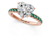 Rose gold Heart Cut Diamond Pave Band Solitaire Ring with Round with Green Sapphire side stone and Prong Setting_25