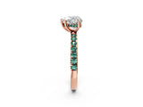 Rose gold Heart Cut Diamond Pave Band Solitaire Ring with Round with Green Sapphire side stone and Prong Setting_26