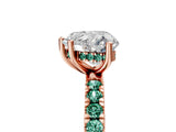 Rose gold Heart Cut Diamond Pave Band Solitaire Ring with Round with Green Sapphire side stone and Prong Setting_29