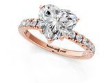 Rose gold Heart Cut Diamond Pave Band Solitaire Ring with Round with Moissanite side stone and Prong Setting_25