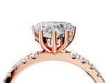 Rose gold Heart Cut Diamond Pave Band Solitaire Ring with Round with Moissanite side stone and Prong Setting_28