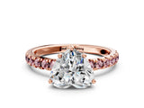 Rose gold Heart Cut Diamond Pave Band Solitaire Ring with Round with Morganite side stone and Prong Setting_12