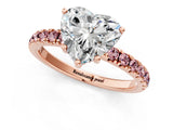 Rose gold Heart Cut Diamond Pave Band Solitaire Ring with Round with Morganite side stone and Prong Setting_13