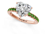 Rose gold Heart Cut Diamond Pave Band Solitaire Ring with Round with Peridot side stone and Prong Setting_1