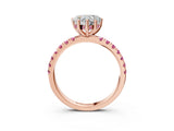 Rose gold Heart Cut Diamond Pave Band Solitaire Ring with Round with Pink Sapphire side stone and Prong Setting_27