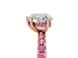 Rose gold Heart Cut Diamond Pave Band Solitaire Ring with Round with Pink Sapphire side stone and Prong Setting_29
