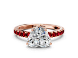 Rose gold Heart Cut Diamond Pave Band Solitaire Ring with Round with Ruby side stone and Prong Setting_12