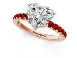 Rose gold Heart Cut Diamond Pave Band Solitaire Ring with Round with Ruby side stone and Prong Setting_13