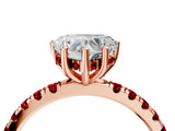 Rose gold Heart Cut Diamond Pave Band Solitaire Ring with Round with Ruby side stone and Prong Setting_16