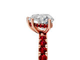 Rose gold Heart Cut Diamond Pave Band Solitaire Ring with Round with Ruby side stone and Prong Setting_17