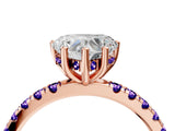 Rose gold Heart Cut Diamond Pave Band Solitaire Ring with Round with Tanzanite side stone and Prong Setting_12
