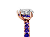 Rose gold Heart Cut Diamond Pave Band Solitaire Ring with Round with Tanzanite side stone and Prong Setting_13