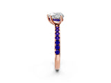 Rose gold Heart Cut Diamond Pave Band Solitaire Ring with Round with Tanzanite side stone and Prong Setting_2