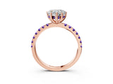 Rose gold Heart Cut Diamond Pave Band Solitaire Ring with Round with Tanzanite side stone and Prong Setting_3