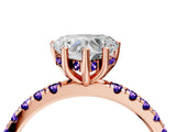 Rose gold Heart Cut Diamond Pave Band Solitaire Ring with Round with Tanzanite side stone and Prong Setting_4