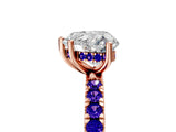 Rose gold Heart Cut Diamond Pave Band Solitaire Ring with Round with Tanzanite side stone and Prong Setting_5