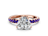 Rose gold Heart Cut Diamond Pave Band Solitaire Ring with Round with Tanzanite side stone and Prong Setting_8
