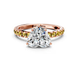 Rose gold Heart Cut Diamond Pave Band Solitaire Ring with Round with Yellow Sapphire side stone and Prong Setting_12