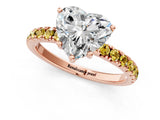 Rose gold Heart Cut Diamond Pave Band Solitaire Ring with Round with Yellow Sapphire side stone and Prong Setting_13