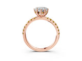 Rose gold Heart Cut Diamond Pave Band Solitaire Ring with Round with Yellow Sapphire side stone and Prong Setting_15