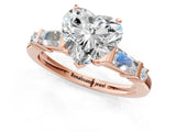 Rose gold Heart Cut Diamond Ring with Baguette Side Stones, Channel Set Band, and Four-Prong Setting_26