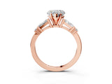 Rose gold Heart Cut Diamond Ring with Baguette Side Stones, Channel Set Band, and Four-Prong Setting_28
