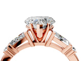 Rose gold Heart Cut Diamond Ring with Baguette Side Stones, Channel Set Band, and Four-Prong Setting_29