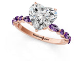 Rose gold Heart Cut Diamond Ring with Marquise and Round with Amethyst side stone Side Stones and Four-Prong Setting_25