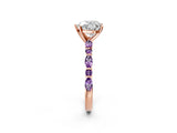 Rose gold Heart Cut Diamond Ring with Marquise and Round with Amethyst side stone Side Stones and Four-Prong Setting_26