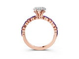 Rose gold Heart Cut Diamond Ring with Marquise and Round with Amethyst side stone Side Stones and Four-Prong Setting_27