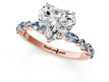 Rose gold Heart Cut Diamond Ring with Marquise and Round with Aquamarine side stone Side Stones and Four-Prong Setting_13