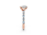 Rose gold Heart Cut Diamond Ring with Marquise and Round with Aquamarine side stone Side Stones and Four-Prong Setting_14