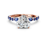 Rose gold Heart Cut Diamond Ring with Marquise and Round with Blue Sapphire side stone Side Stones and Four-Prong Setting_36
