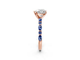 Rose gold Heart Cut Diamond Ring with Marquise and Round with Blue Sapphire side stone Side Stones and Four-Prong Setting_38