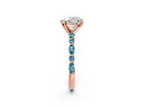 Rose gold Heart Cut Diamond Ring with Marquise and Round with Blue Topaz side stone Side Stones and Four-Prong Setting_26