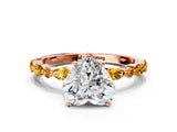 Rose gold Heart Cut Diamond Ring with Marquise and Round with Citrine side stone Side Stones and Four-Prong Setting_12