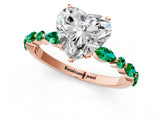 Rose gold Heart Cut Diamond Ring with Marquise and Round with Emerald side stone Side Stones and Four-Prong Setting_49